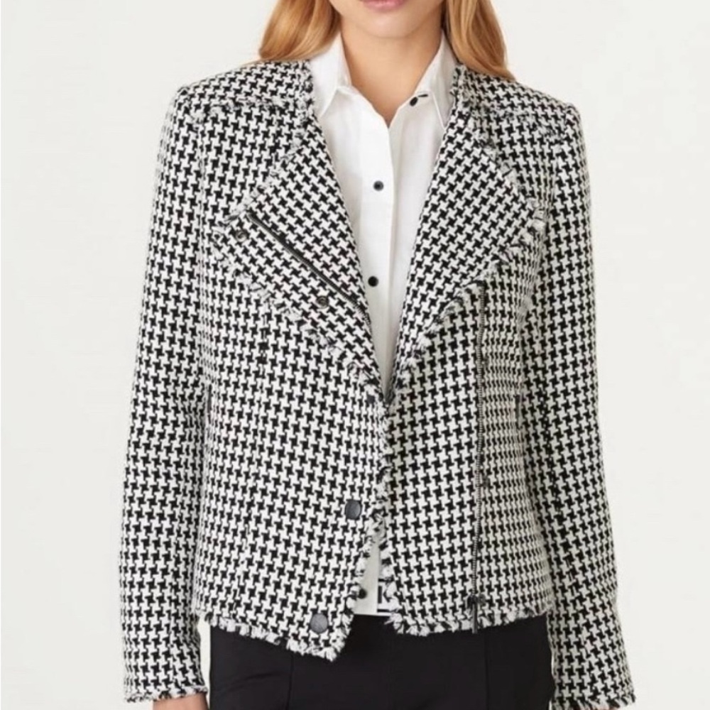 Karl Lagerfeld Houndstooth 'Motorcycle' black/white tweed blazer size M like new
